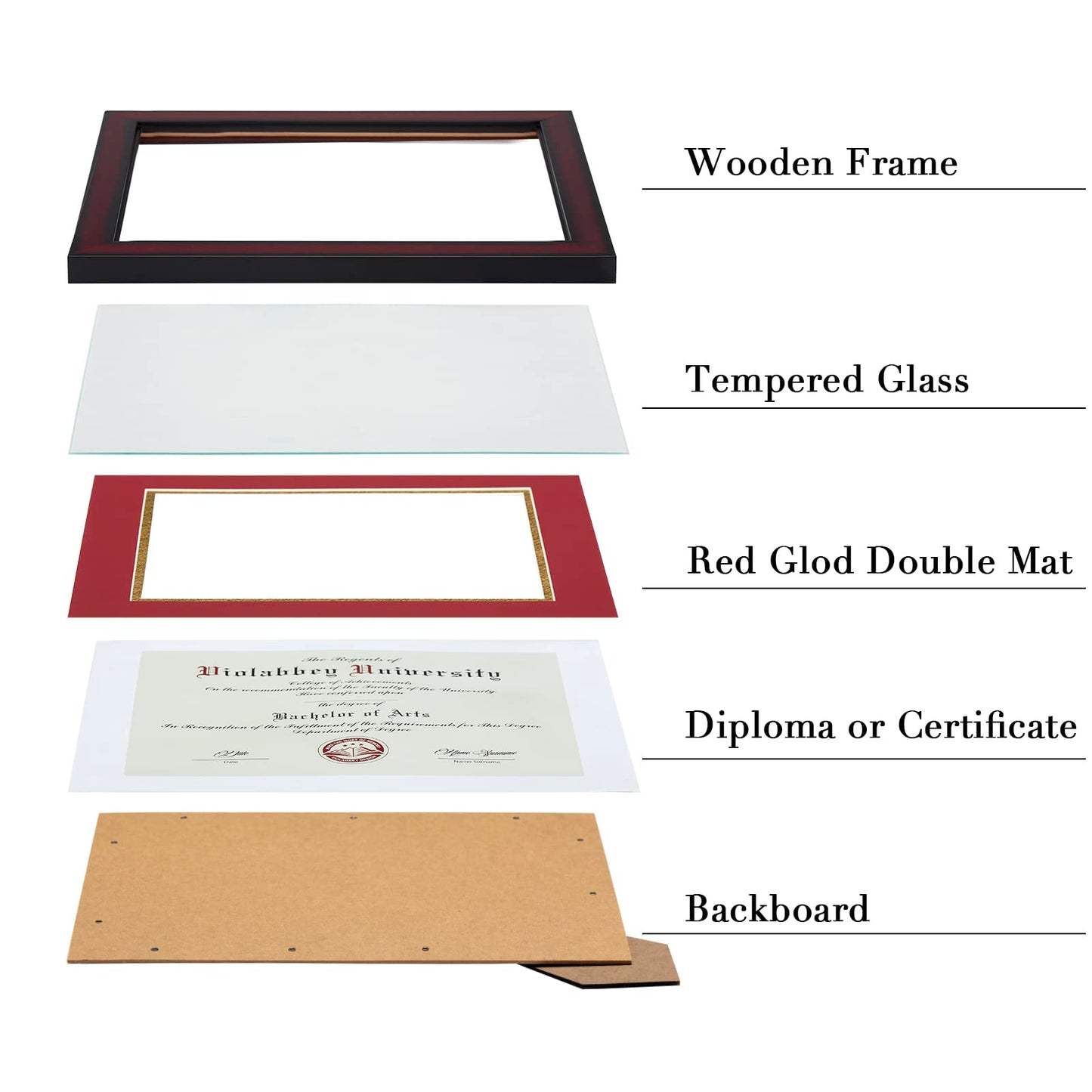 11x14 Diploma Frame with Double Mat for 8.5x11 Documents & Certificates, Smooth Cherry Wood Grain Finish, Wall Mounting & Tabletop Display, Tempered Glass