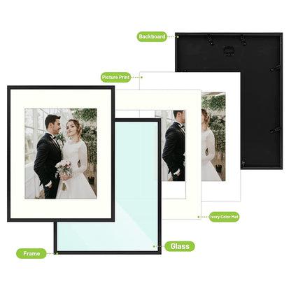 7 Pack Floating Frames for One 11x14, Two 8x10, and Four 5x7 Pictures. Aluminum Photos Frame for Wall Display