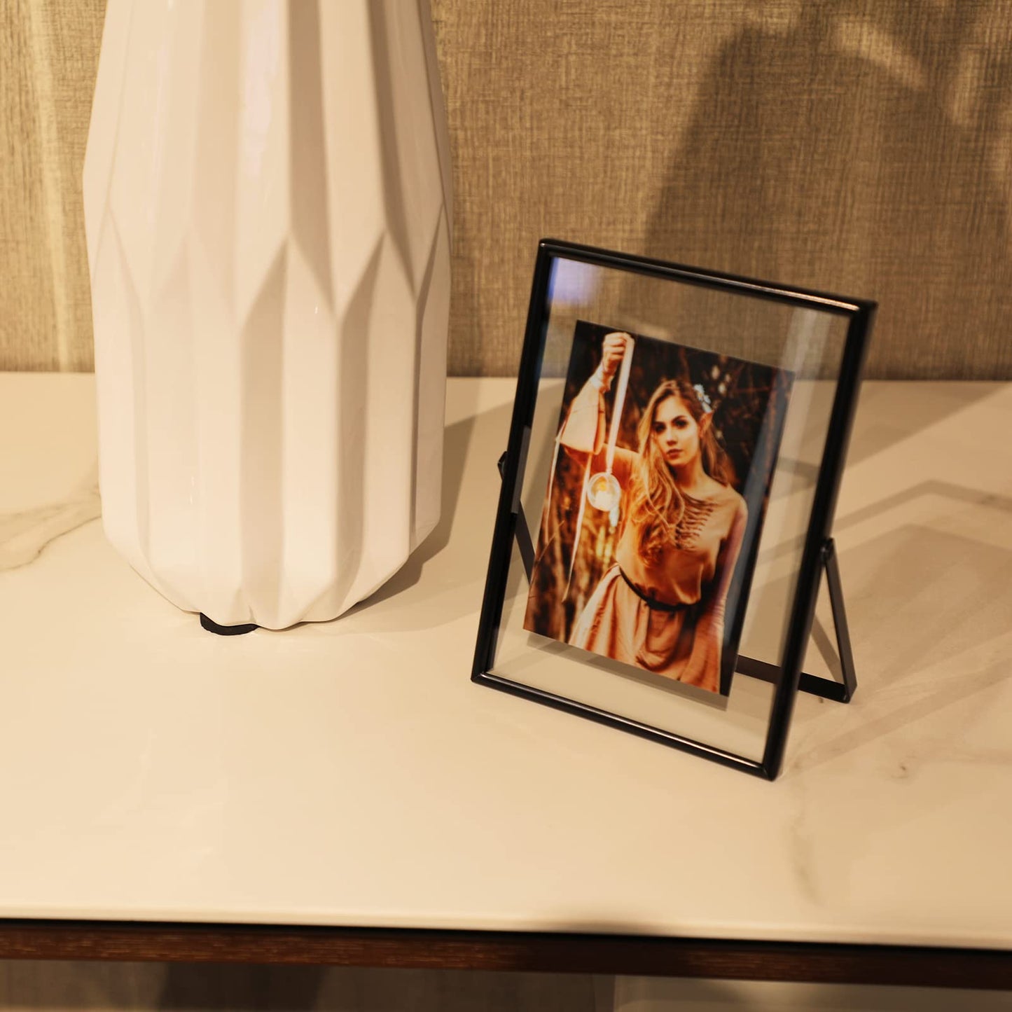 Gold Floating Frame Tabletop Shelf Photo Frames