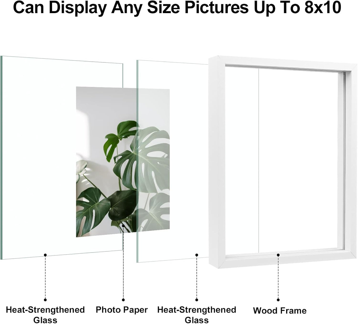 Floating Frames Set of 2, Double Glass Picture Frame, Made of Solid Wood Display Any Size Photo up to 11x14, Wall Mount or Tabletop Standing