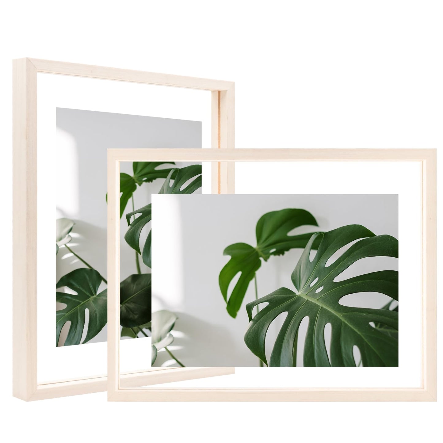 Floating Frames Set of 2, Double Glass Picture Frame, Made of Solid Wood Display Any Size Photo up to 11x14, Wall Mount or Tabletop Standing