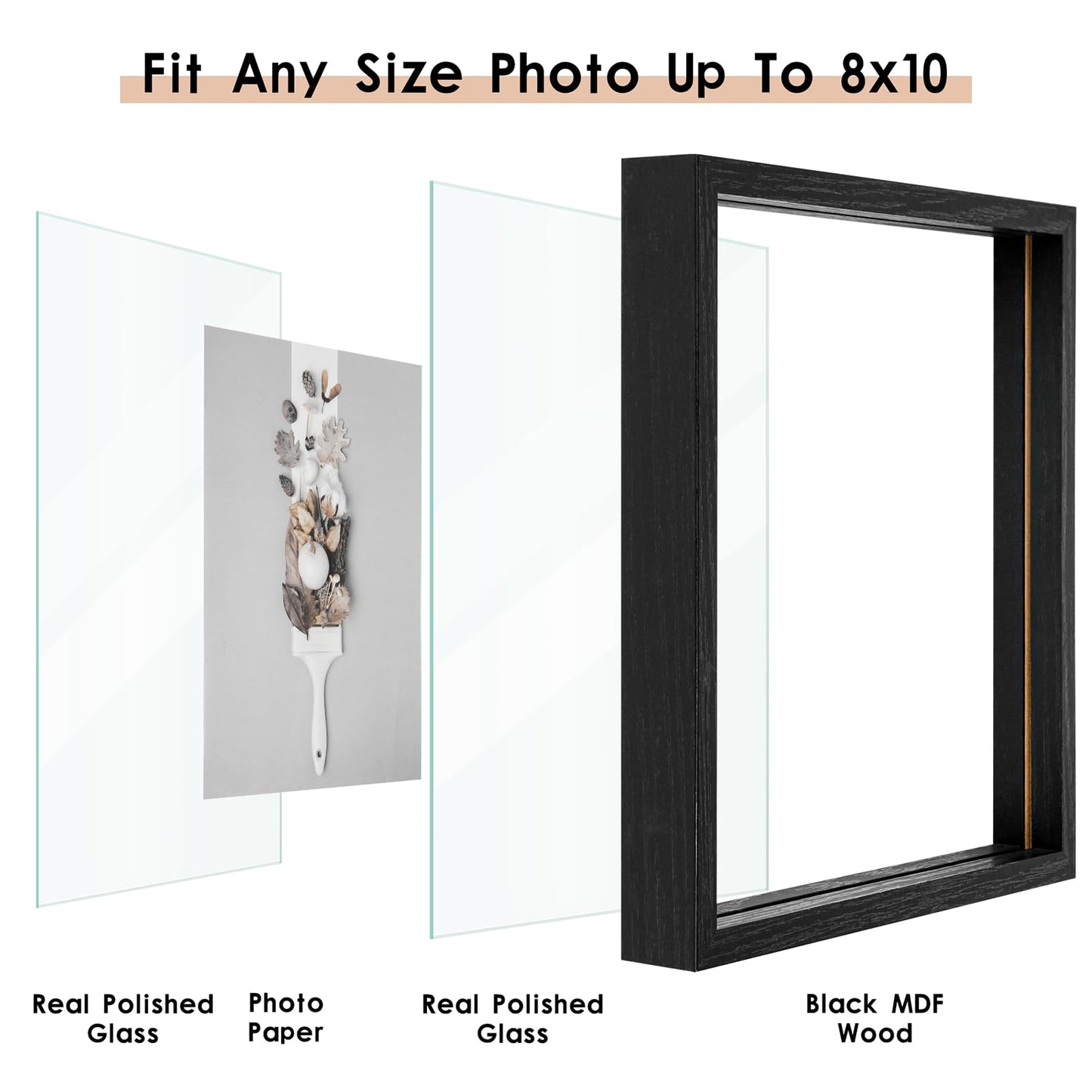 Floating Frame Set of 2, Double Glass Rustic Photo Frame for Wall Hanging or Tabletop, Display 4x6 or 3x5 Photo for Floating Effect