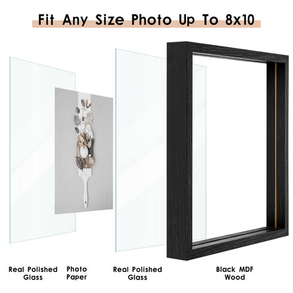 Floating Frame Set of 2, Double Glass Rustic Photo Frame for Wall Hanging or Tabletop, Display 4x6 or 3x5 Photo for Floating Effect