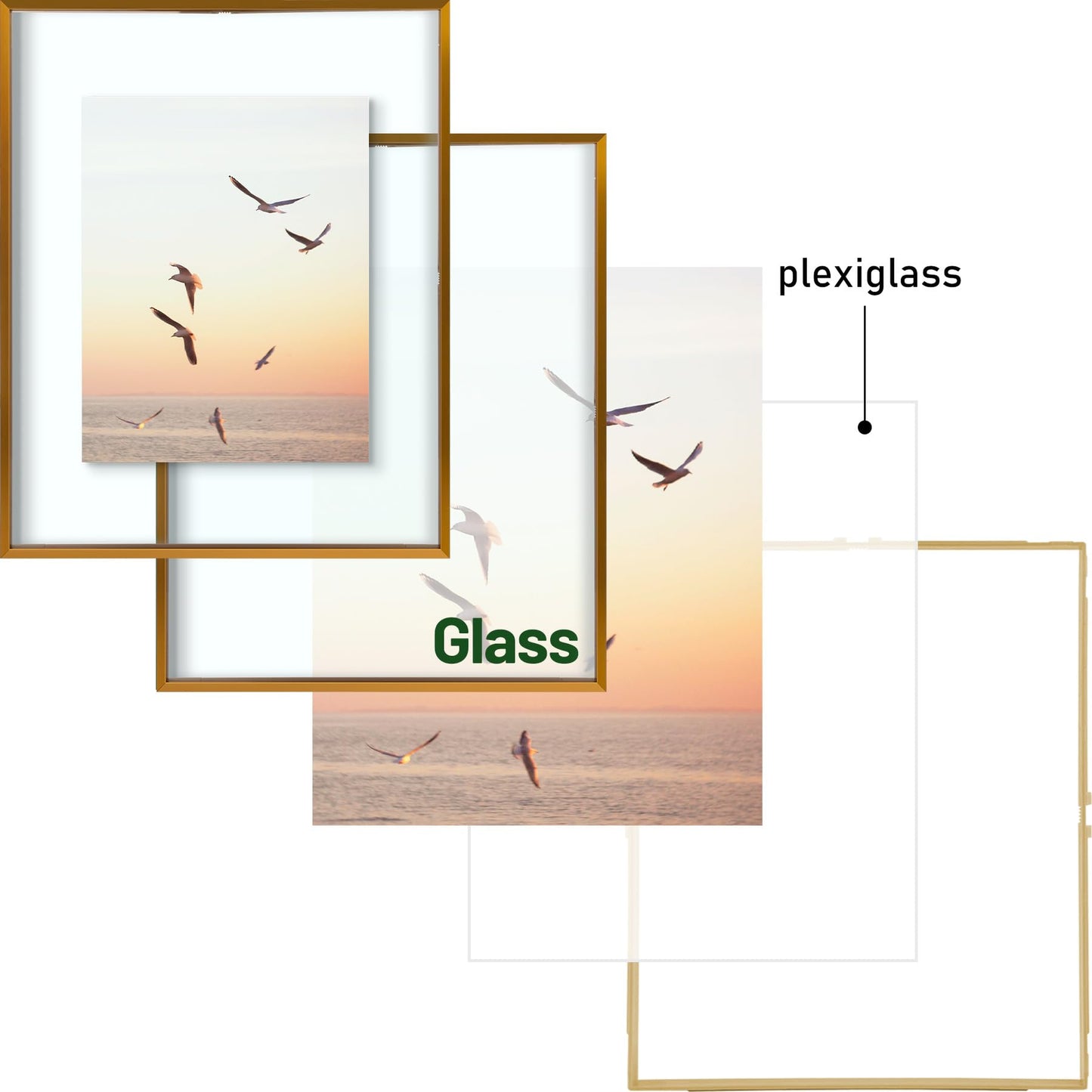 Floating Picture Frame 11x14 - Real Glass - for Wall Mount Displays