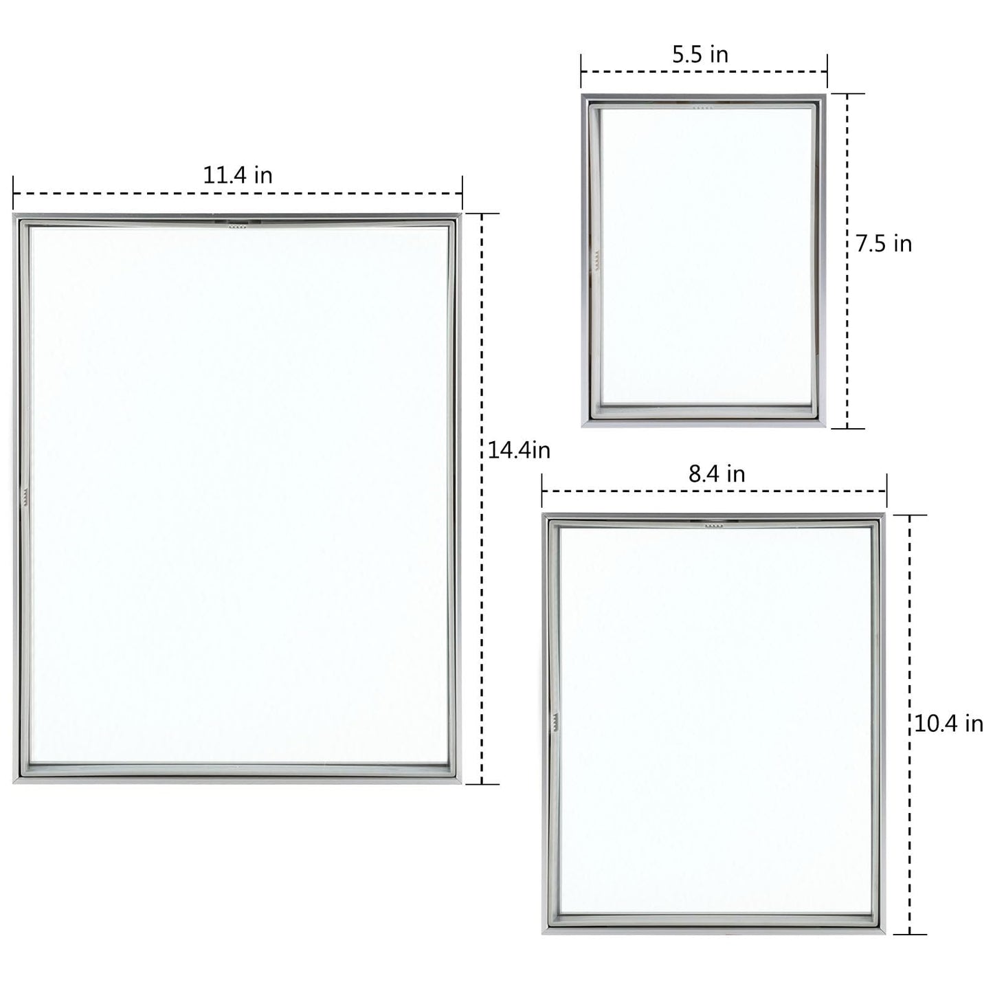 7 Pack Floating Frames for One 11x14, Two 8x10, and Four 5x7 Pictures. Aluminum Photos Frame for Wall Display