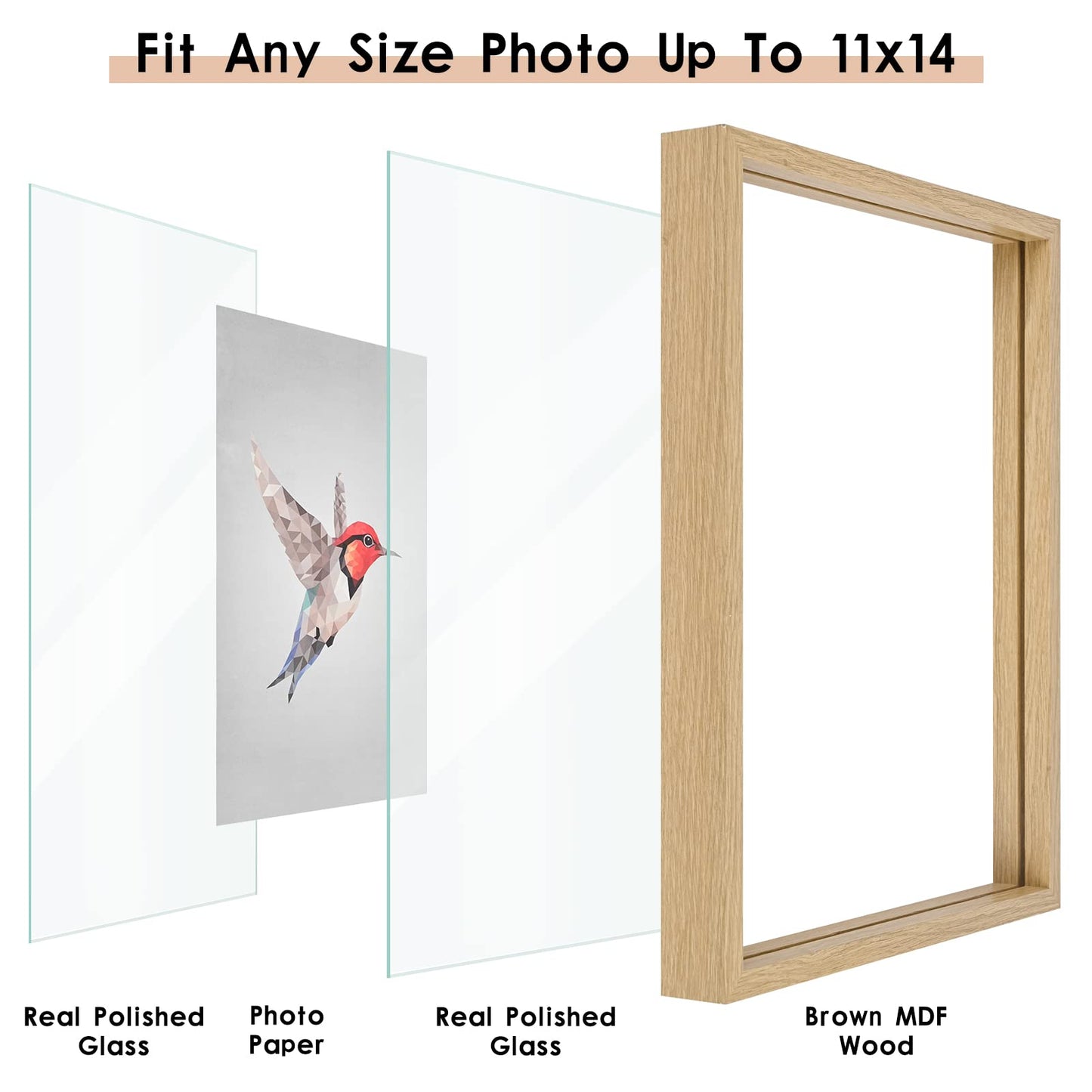 Floating Frame Set of 2, Double Glass Rustic Photo Frame for Wall Hanging or Tabletop, Display 4x6 or 3x5 Photo for Floating Effect