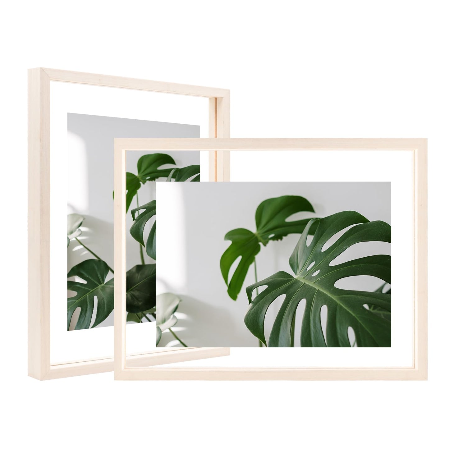 Floating Frames Set of 2, Double Glass Picture Frame, Made of Solid Wood Display Any Size Photo up to 11x14, Wall Mount or Tabletop Standing