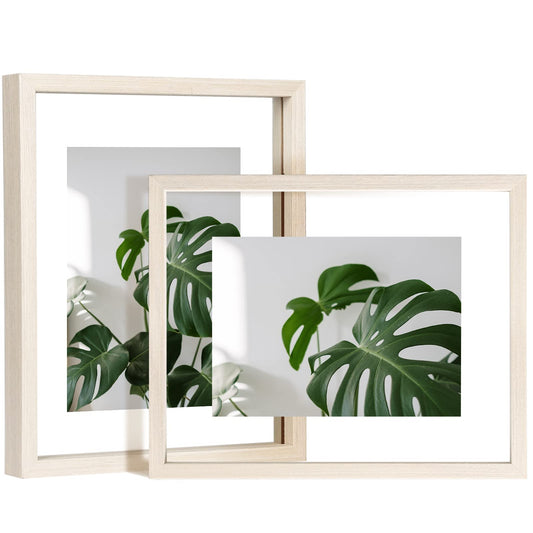 Floating Frames Set of 2, Double Glass Picture Frame, Made of Solid Wood Display Any Size Photo up to 11x14, Wall Mount or Tabletop Standing