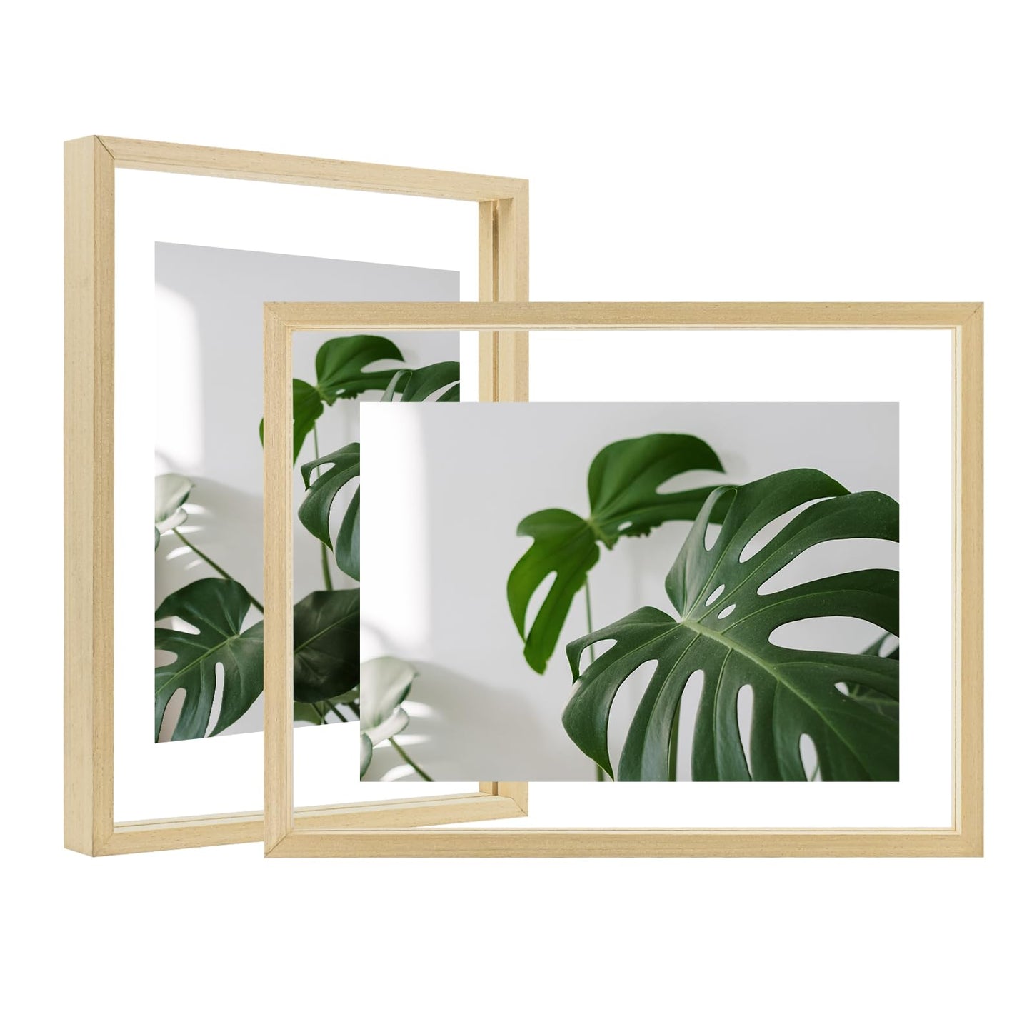 Floating Frames Set of 2, Double Glass Picture Frame, Made of Solid Wood Display Any Size Photo up to 11x14, Wall Mount or Tabletop Standing