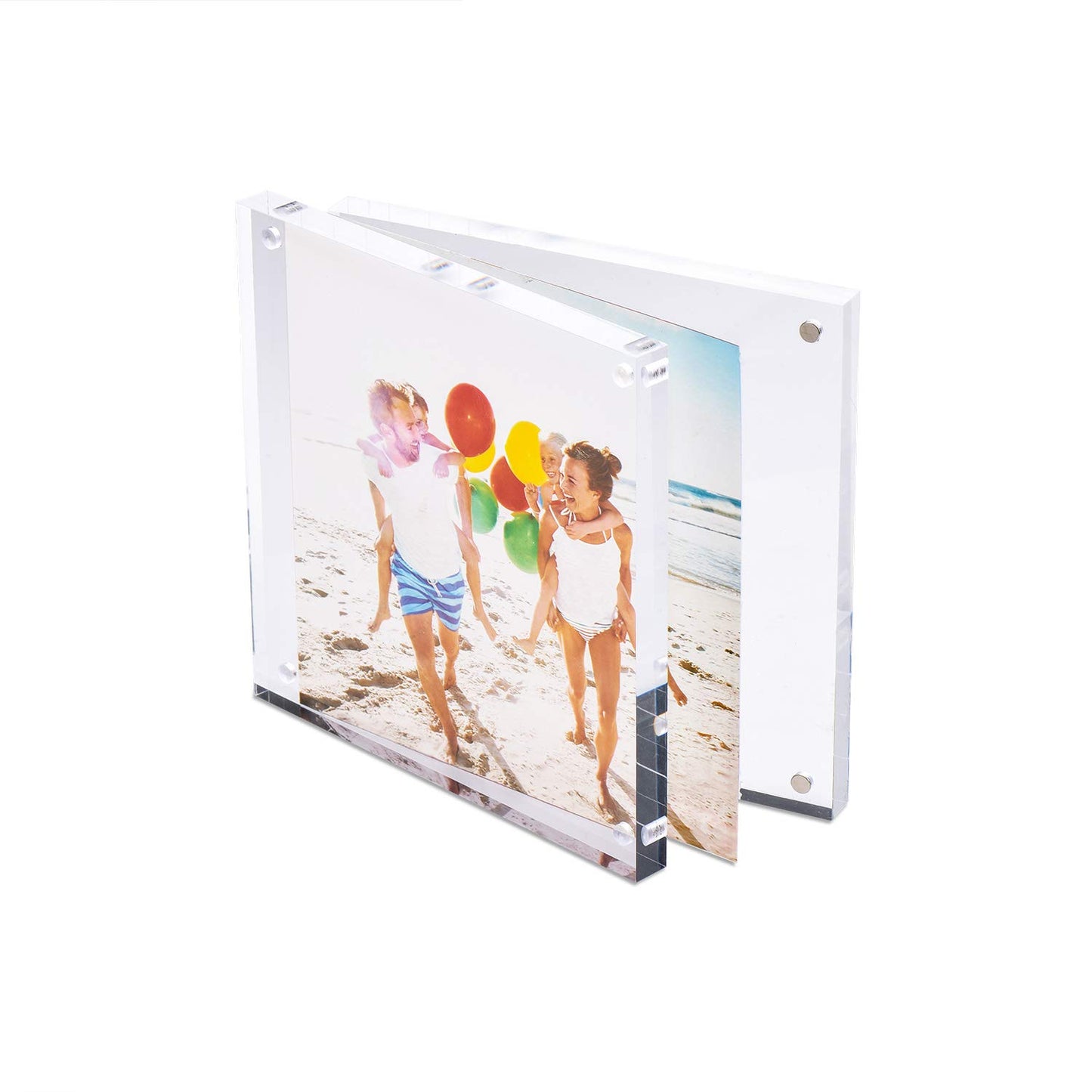 Acrylic Photo Frames Horizontal Magnet Double Sided Photo Frame with Microfiber Cloth, 12 + 12MM Thickness Clear Picture Frame Desktop Display