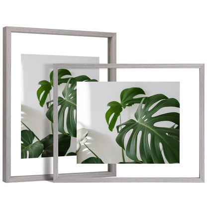 Floating Frames Set of 2, Double Glass Picture Frame, Made of Solid Wood Display Any Size Photo up to 11x14, Wall Mount or Tabletop Standing