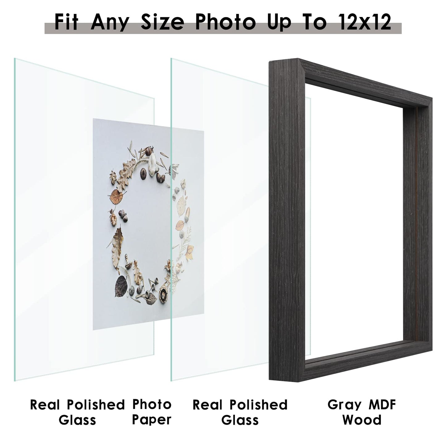 Floating Frame Set of 2, Double Glass Rustic Photo Frame for Wall Hanging or Tabletop, Display 4x6 or 3x5 Photo for Floating Effect