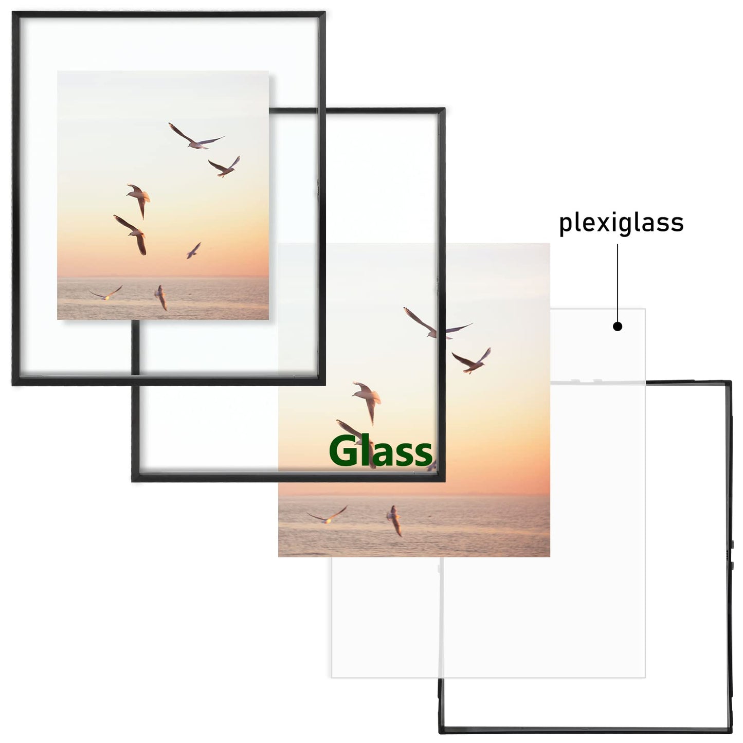 Floating Picture Frame 11x14 - Real Glass - for Wall Mount Displays