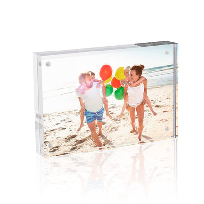 Acrylic Photo Frames Horizontal Magnet Double Sided Photo Frame with Microfiber Cloth, 12 + 12MM Thickness Clear Picture Frame Desktop Display