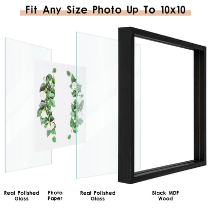 Floating Frame Set of 2, Double Glass Rustic Photo Frame for Wall Hanging or Tabletop, Display 4x6 or 3x5 Photo for Floating Effect