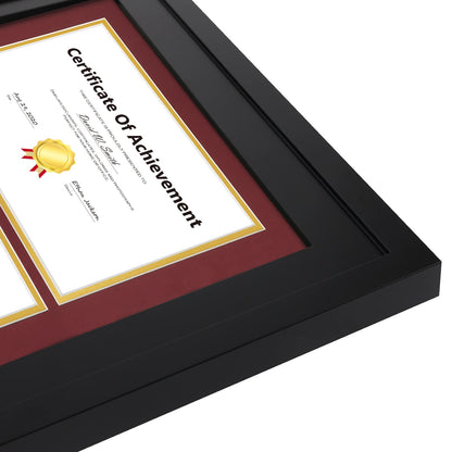 14x20 Double Diploma Frame, Black Frame to Display Double 8.5x11 Document, Solid Wood & Tempered Glass Protection