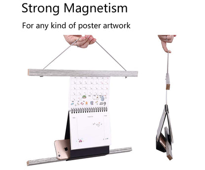 Magnetic Poster Hanger Frame, Light Wood Wooden Magnet Canvas Artwork Print Dowel Poster Hangers Frames Hanging Kit