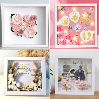 Shadow Box Frame Display Case with Letter Stickers, 3D Picture Frame, Display Case Box for Memorabilia, Baby Items, Wedding Memories, Crafts, Tickets and Photos