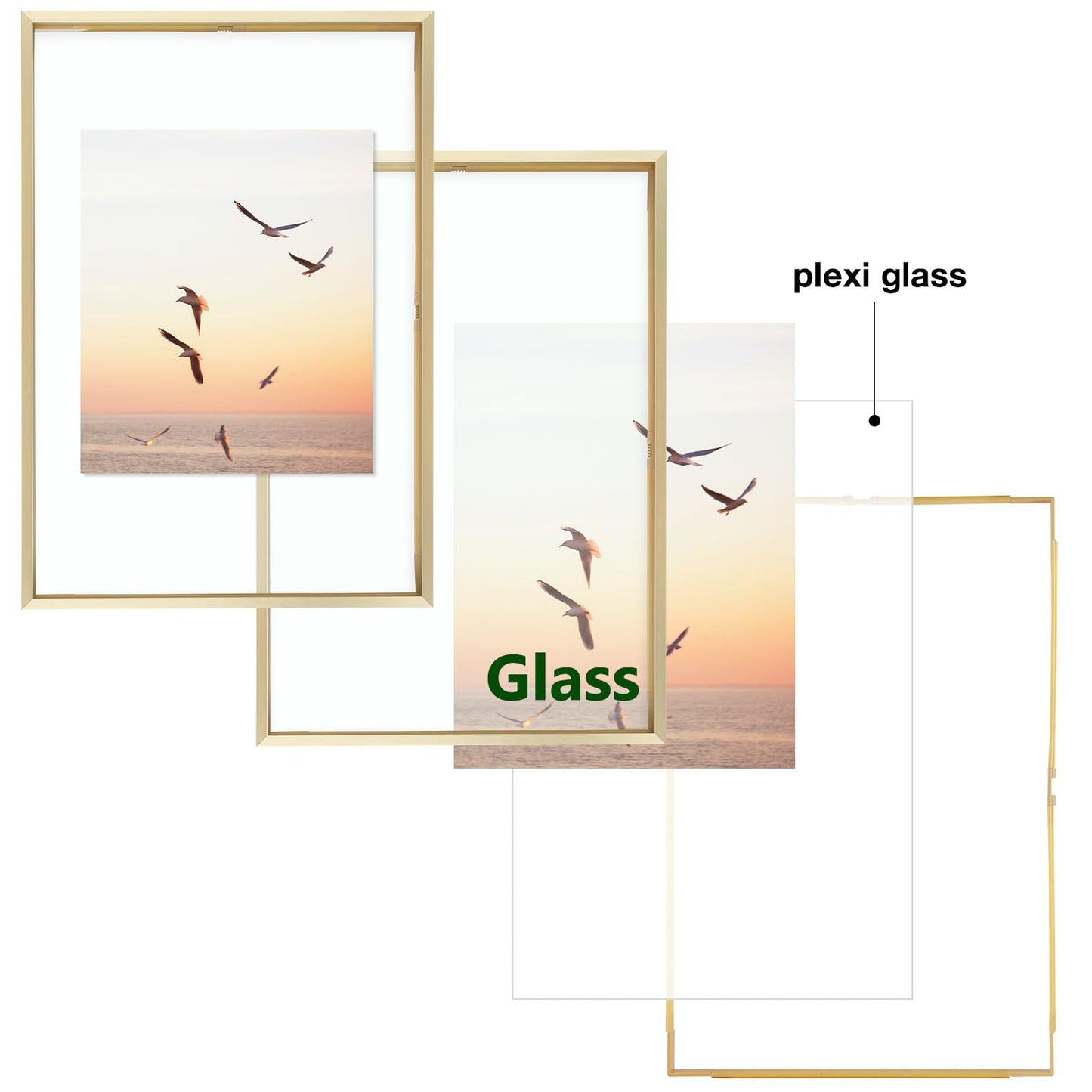 Floating Picture Frame 11x14 - Real Glass - for Wall Mount Displays