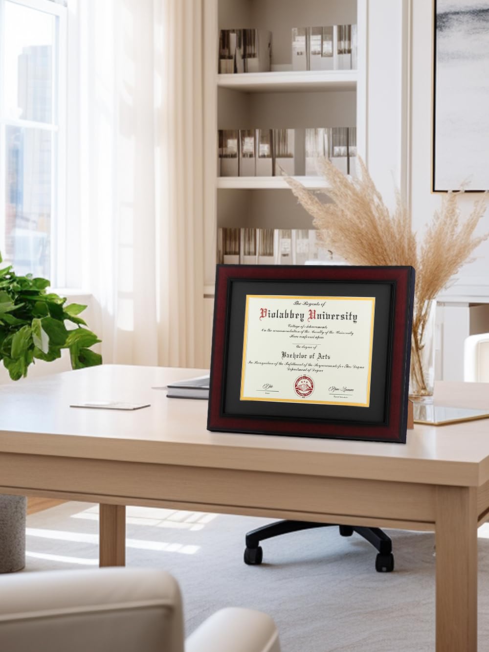 11x14 Diploma Frame with Double Mat for 8.5x11 Documents & Certificates, Smooth Cherry Wood Grain Finish, Wall Mounting & Tabletop Display, Tempered Glass