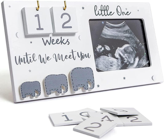 Sonogram Picture Frame, Ultrasound Photo Frame with Baby Countdown Weeks, Elephant Nursery Decor for Birth Information