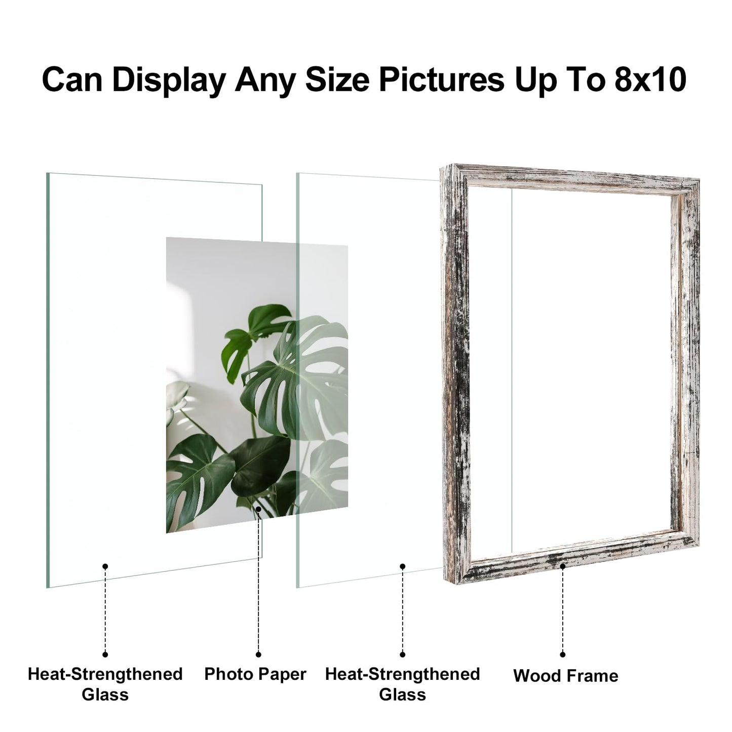 Floating Frames Set of 2, Double Glass Picture Frame, Made of Solid Wood Display Any Size Photo up to 11x14, Wall Mount or Tabletop Standing