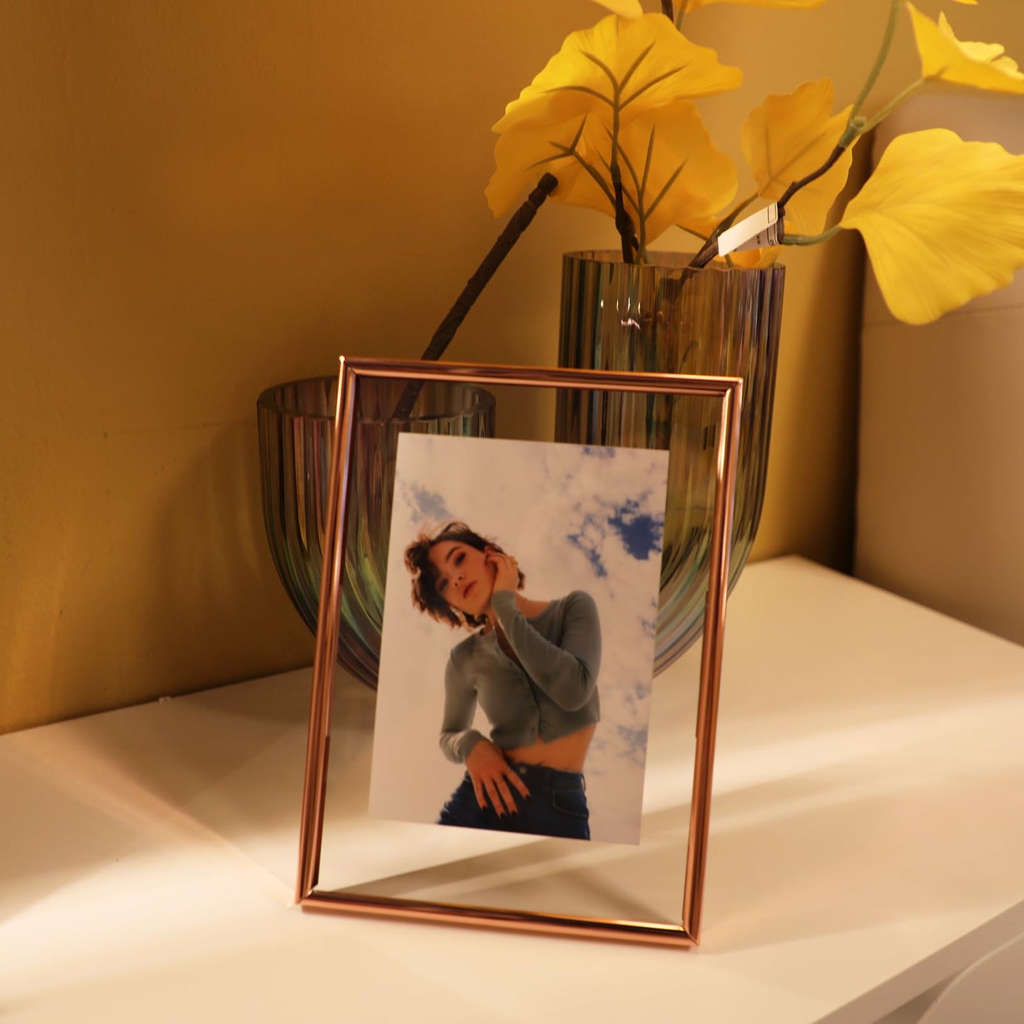 Gold Floating Frame Tabletop Shelf Photo Frames