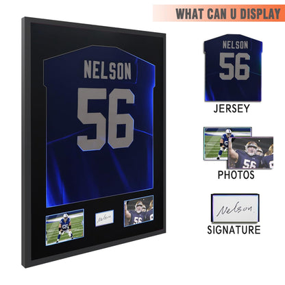 32"x24" Jersey Frame Display Case Wooden Wall Mounted Matt Black Shadow Box Displaying Two Idol's Photos and One Signature