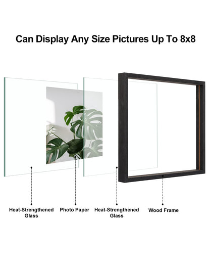 Floating Frames Set of 2, Double Glass Picture Frame, Made of Solid Wood Display Any Size Photo up to 11x14, Wall Mount or Tabletop Standing