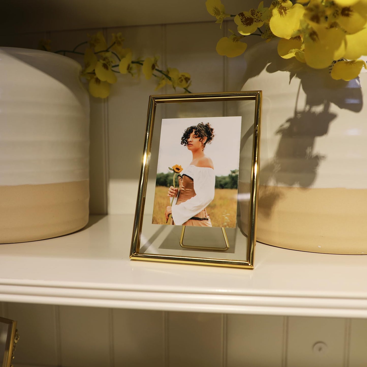 Gold Floating Frame Tabletop Shelf Photo Frames