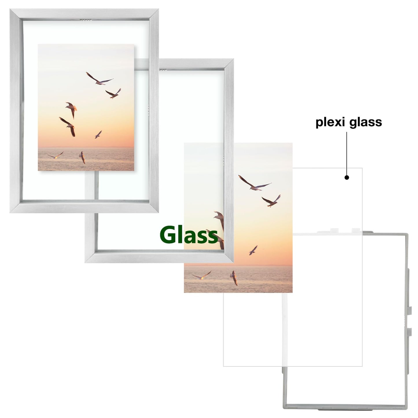 Floating Picture Frame 11x14 - Real Glass - for Wall Mount Displays