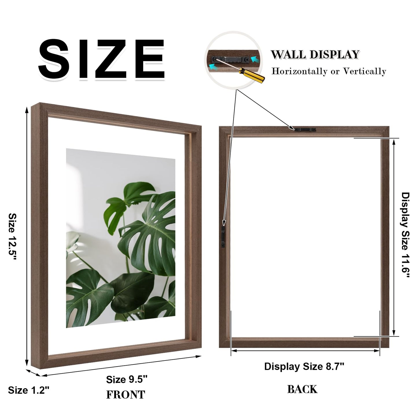 Floating Frames Set of 2, Double Glass Picture Frame, Made of Solid Wood Display Any Size Photo up to 11x14, Wall Mount or Tabletop Standing