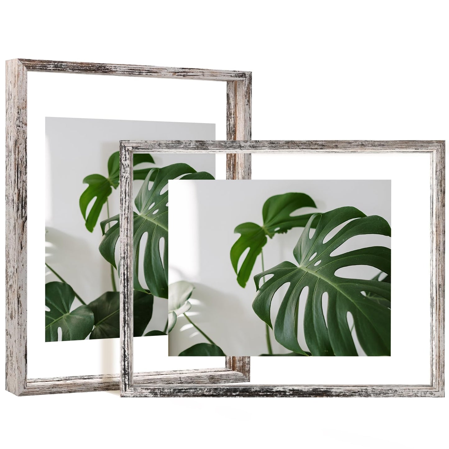 Floating Frames Set of 2, Double Glass Picture Frame, Made of Solid Wood Display Any Size Photo up to 11x14, Wall Mount or Tabletop Standing