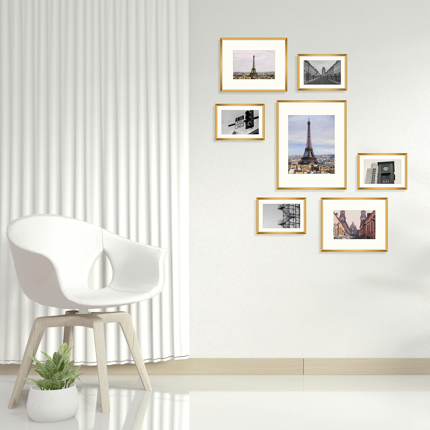 7 Pack Floating Frames for One 11x14, Two 8x10, and Four 5x7 Pictures. Aluminum Photos Frame for Wall Display