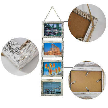 4x6 Wall Hanging Picture Frames Collage with 4 Opening Distressed White Frames