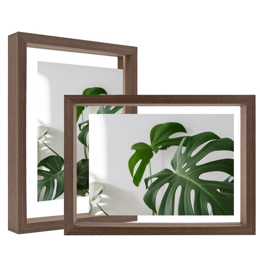 Floating Frames Set of 2, Double Glass Picture Frame, Made of Solid Wood Display Any Size Photo up to 11x14, Wall Mount or Tabletop Standing