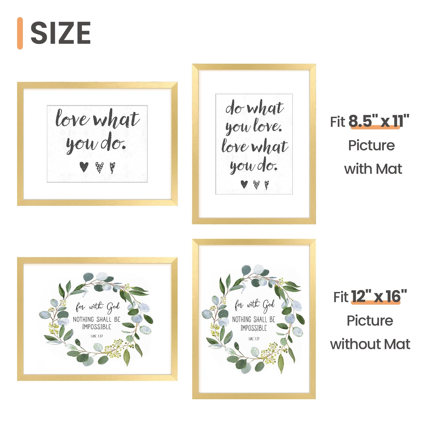 Picture Frame Set of 5, Display Pictures with Mat Without Mat, Wall Gallery Photo Frames