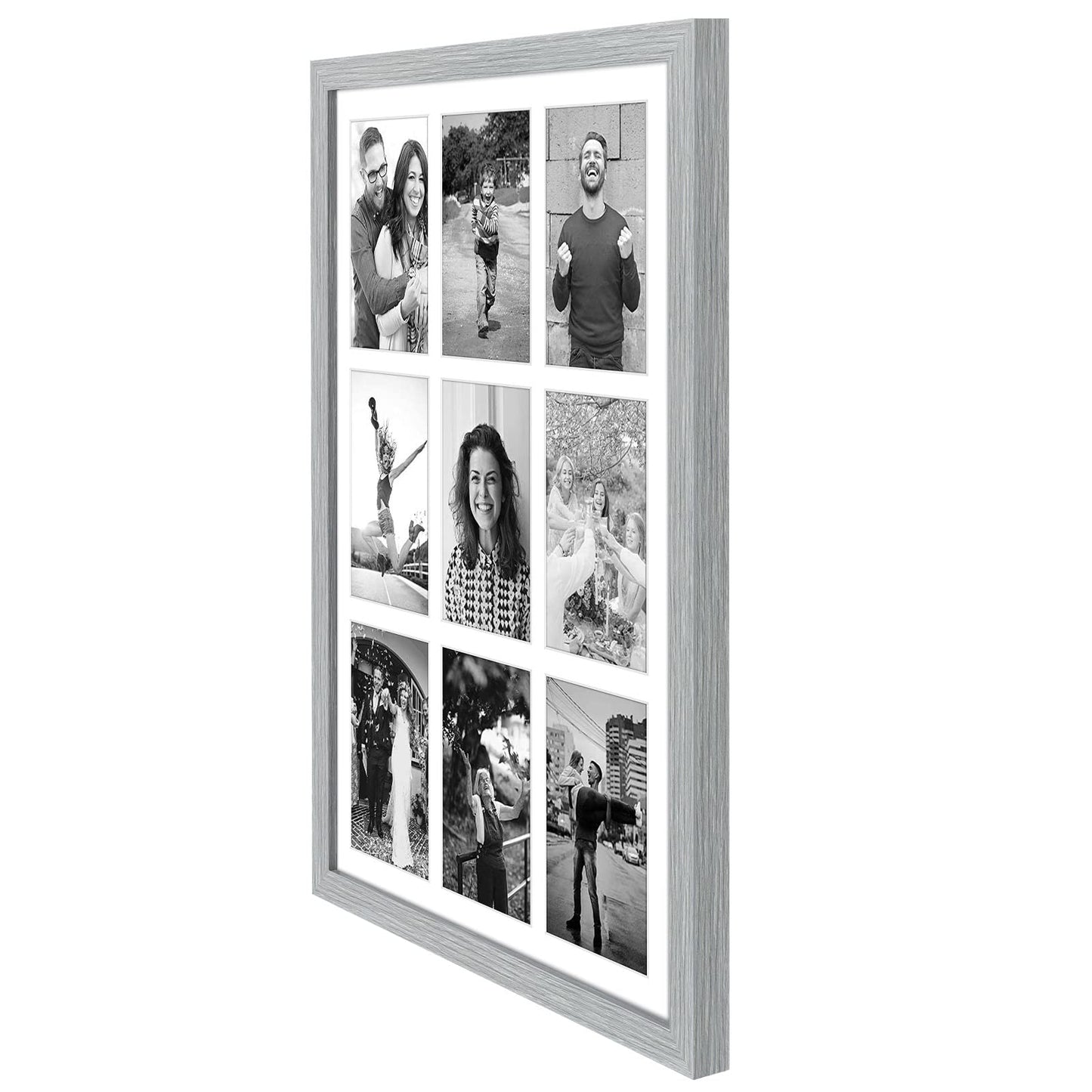 13.6x19.7 Wood Collage Frame with Real Glass and White Displays (9) 4x6 Pictures