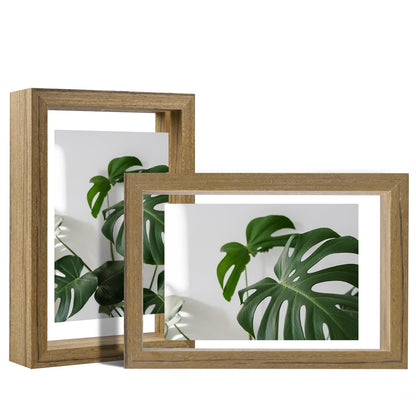 Floating Frames Set of 2, Double Glass Picture Frame, Made of Solid Wood Display Any Size Photo up to 11x14, Wall Mount or Tabletop Standing