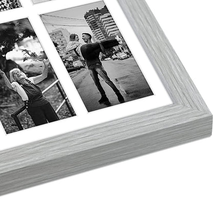 13.6x19.7 Wood Collage Frame with Real Glass and White Displays (9) 4x6 Pictures