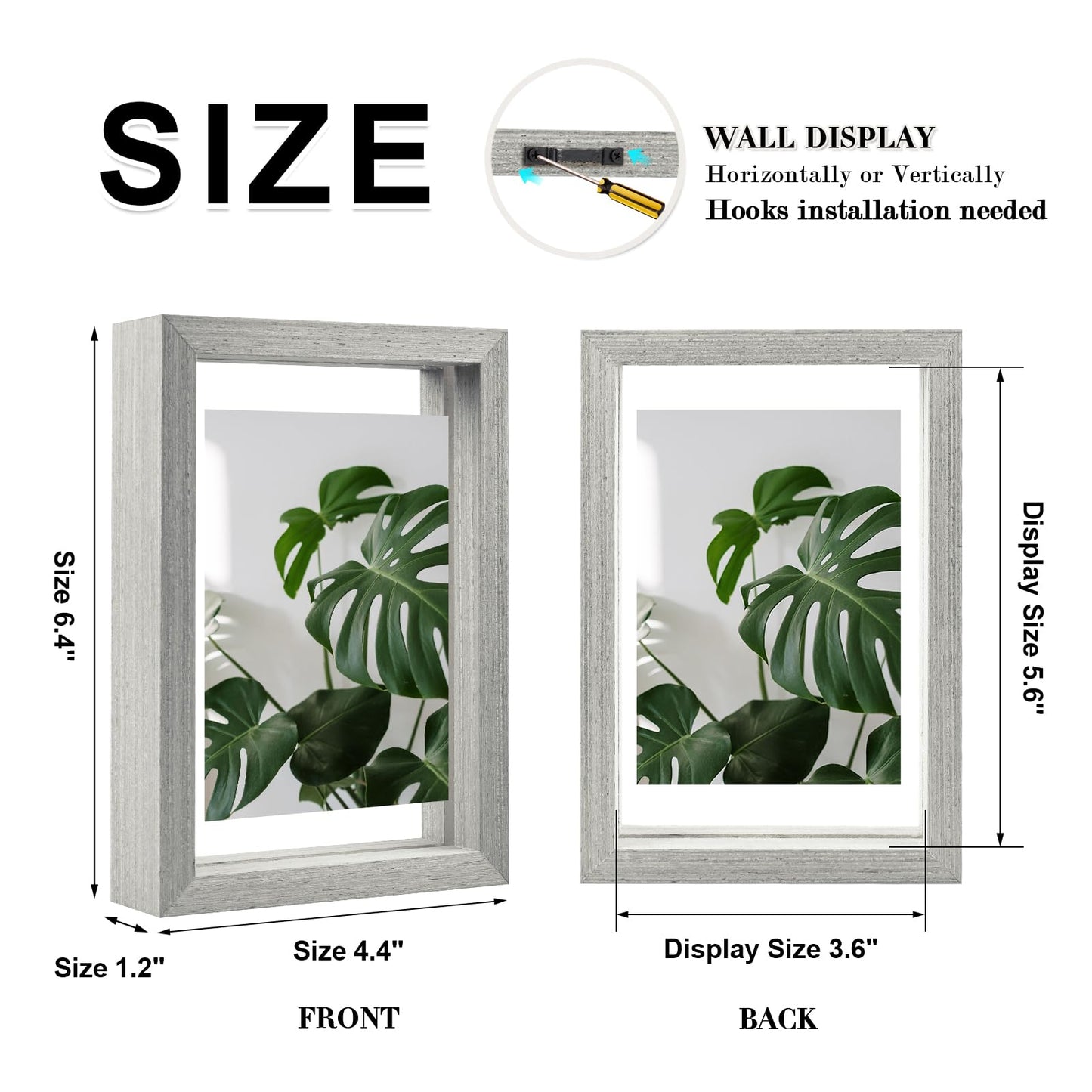 Floating Frames Set of 2, Double Glass Picture Frame, Made of Solid Wood Display Any Size Photo up to 11x14, Wall Mount or Tabletop Standing