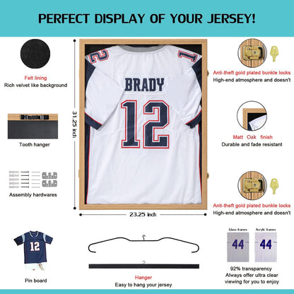 Jersey Display Frame Case - Large Lockable Frames Shadow Box with UV Protection for Baseball Basketball Football Soccer Hockey Sport Shirt Matte Finish