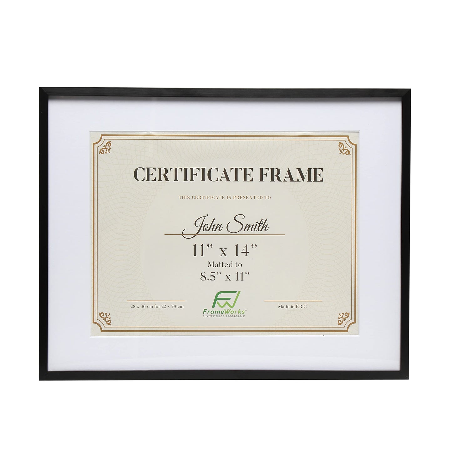 11”x14” Matted to 8.5”x11” – Deluxe Brass Gold Aluminum Contemporary Diploma Frame with Tempered Glass and Removable Mat