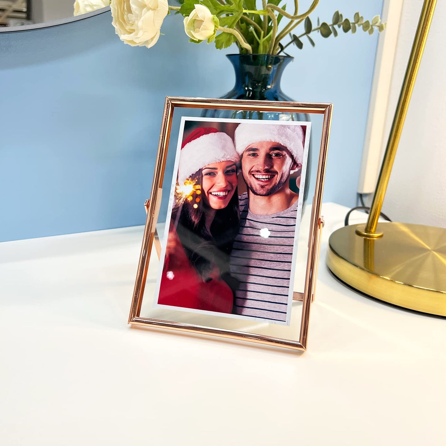 Gold Floating Frame Tabletop Shelf Photo Frames