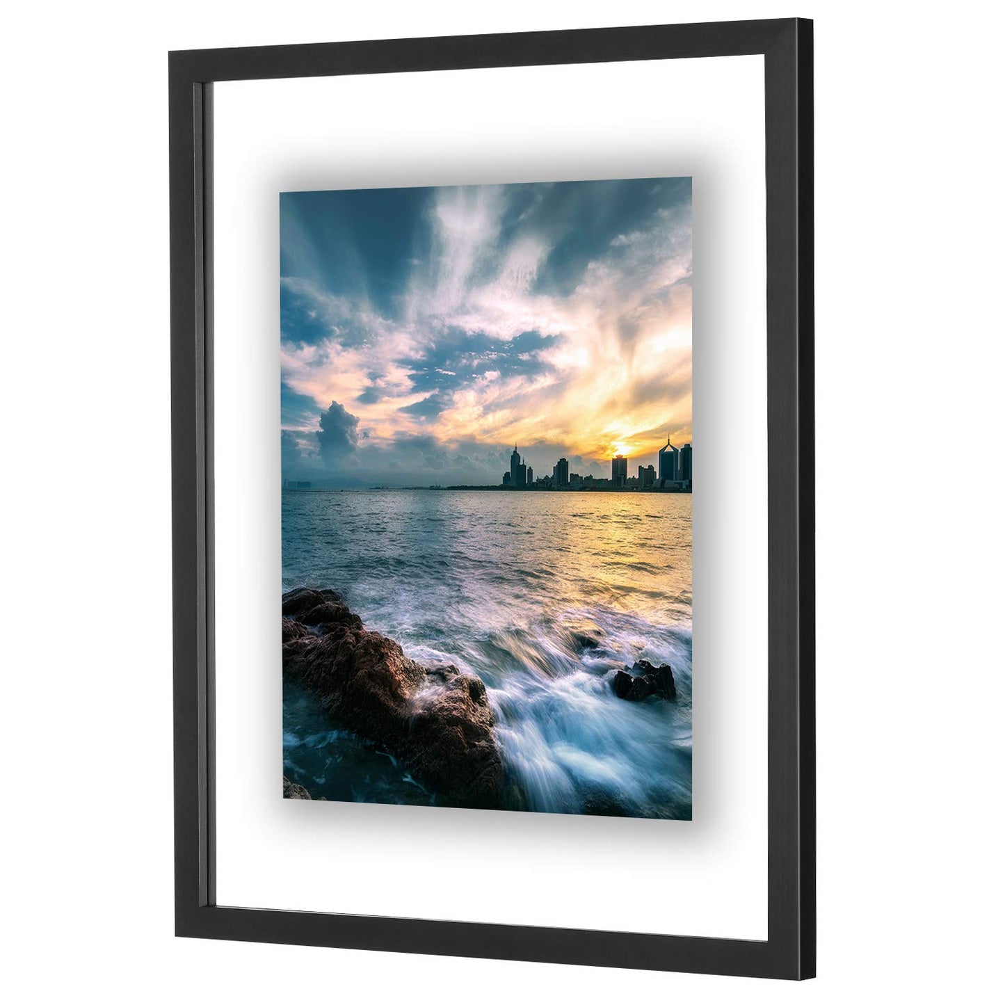 Floating Frame, Black Wood Double Glass Picture Display 11x14/16*20/18*24 Photos Plant or Petal Specimens for Wall Hanging - Mounting Kit Included