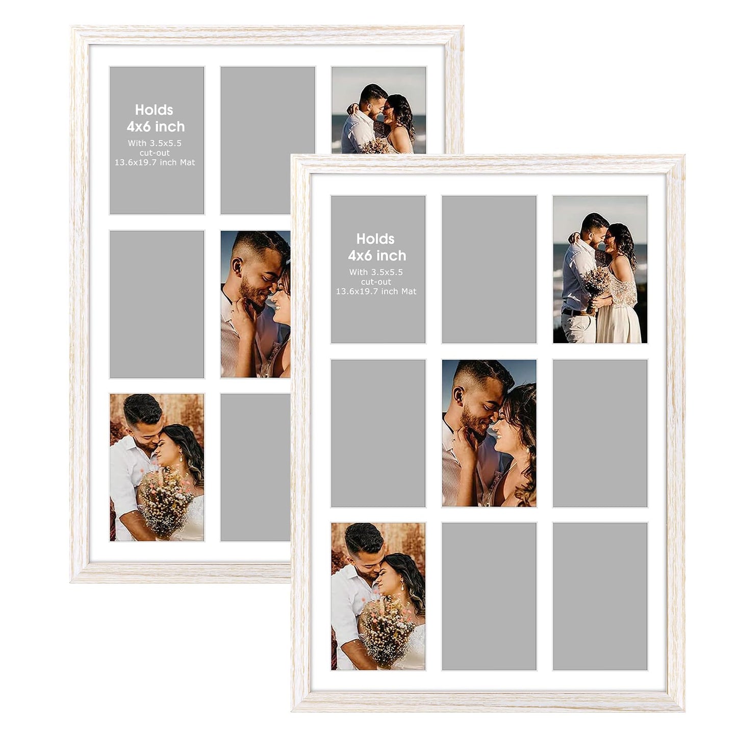 13.6x19.7 Wood Collage Frame with Real Glass and White Displays (9) 4x6 Pictures