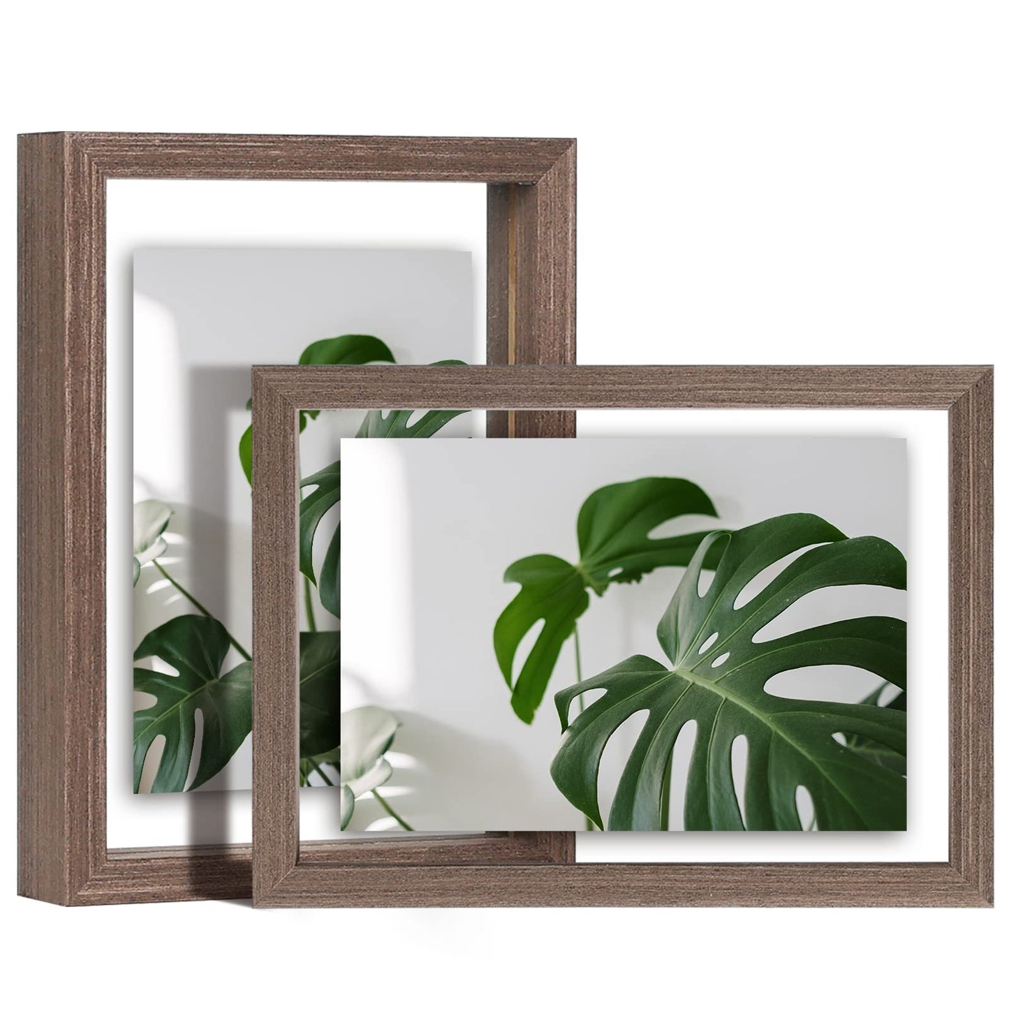 Floating Frames Set of 2, Double Glass Picture Frame, Made of Solid Wood Display Any Size Photo up to 11x14, Wall Mount or Tabletop Standing