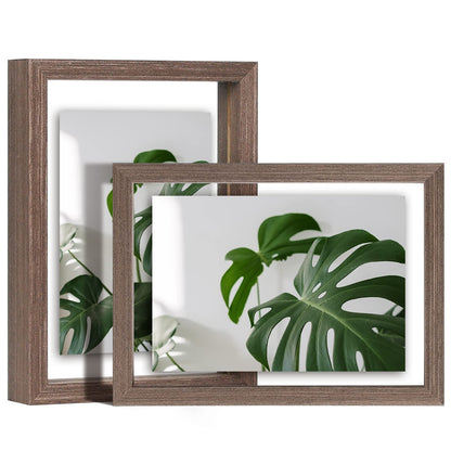 Floating Frames Set of 2, Double Glass Picture Frame, Made of Solid Wood Display Any Size Photo up to 11x14, Wall Mount or Tabletop Standing