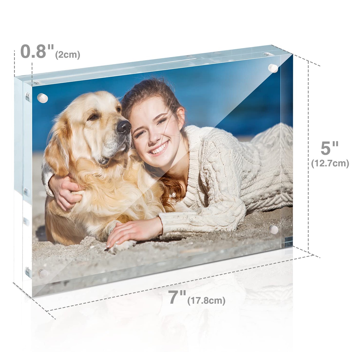 Acrylic Photo Frames Horizontal Magnet Double Sided Photo Frame with Microfiber Cloth, 12 + 12MM Thickness Clear Picture Frame Desktop Display