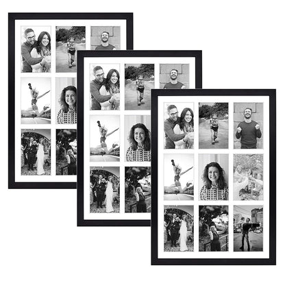 13.6x19.7 Wood Collage Frame with Real Glass and White Displays (9) 4x6 Pictures